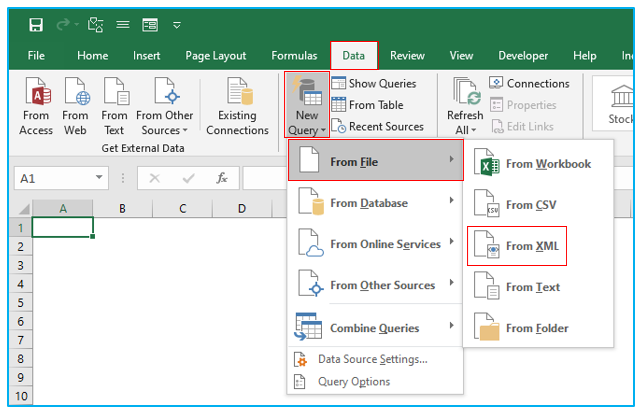 Excel - Import external XML file data source