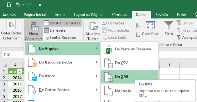 Importar fonte de dados externa arquivo XML no Excel